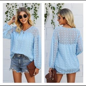 Blue Swiss Dot Long Sleeve Lined Top NWT Size Small